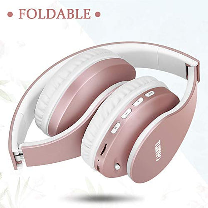 TUINYO Wireless Headphones Over Ear, Bluetooth Headphones with Microphone, Foldable Stereo Wireless Headset-Rose Gold - color: Rose Gold