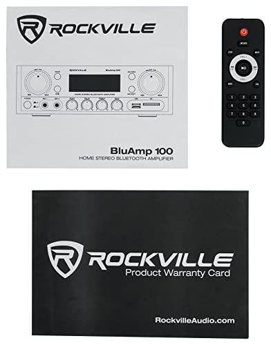 Rockville BLUAMP 100 Home Stereo Bluetooth Amplifier with USB/Mic Input | RCA Output, 500W Peak / 120W RMS, 2-Channel, Karaoke with Echo, SD Playback, Remote, FM Radio, Class A/B, LCD Display