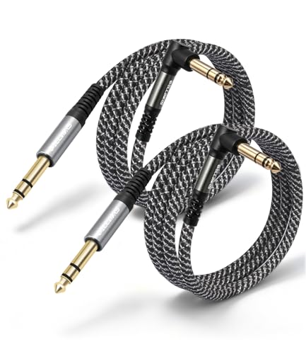 2-Pack 1/4 Inch TRS Instrument Cable,6Ft,6.35mm TRS to 6.35mm TRS Stereo Audio Cable Male to Male Right-Angle-to-Straight for Electric Guitar, Bass, Keyboard,Mixer,Amplifier,Speaker,Equalizer - color: 6Ft