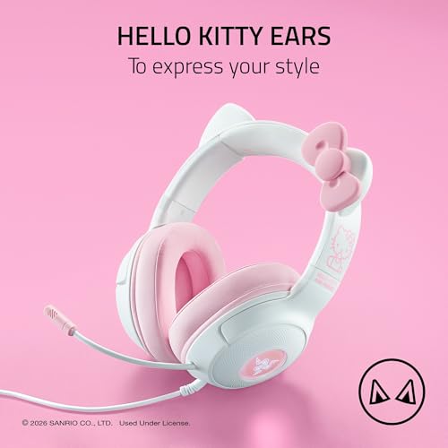 Razer Kraken Kitty V2 USB Wired Headset w/Kitty Ears, Hello Kitty Edition