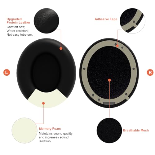 Replacement Ear Pads Compatible with Beats Studio Pro Headphones, Black | Noise Isolating Memory Foam Cushions, Soft Protein Leather, Includes Pry Tool