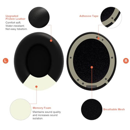 Replacement Ear Pads Compatible with Beats Studio Pro Headphones, Black | Noise Isolating Memory Foam Cushions, Soft Protein Leather, Includes Pry Tool