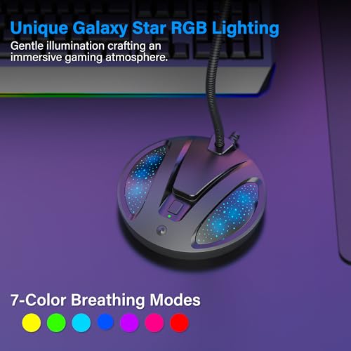 Plug & Play USB Computer Microphone, Flexible Gooseneck Desk Microphone for Podcasting, Streaming, Conference, Noise Canceling Microphone with Mute Button LED for PC/Mac