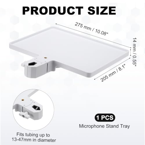 Microphone Stand Tray 10.8x8.1in Plastic Tray White - color: White, size: 10.8x8.1in