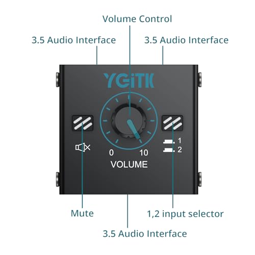3.5mm Audio Switcher with Volume Control, 1 in 2 Out & 2 in 1 Out Bi-Directional Switcher, Mute Function,Easy Change Stereo Audio Switch Splitter 2 Ports Aux Selector for PC TV Phone Headphone - size: 2 Ports 3.5mm