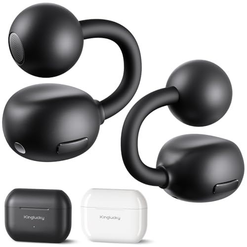 Kinglucky Clip On Earbuds for Small Ears, Open Ear Comfort for Running | 4g Ultra-Light, Upgraded 50H Battery, Physical Button (No Accidental Touch), ENC Clear Calls, IPX6, Bluetooth 6.0 - color: Black Upgrade