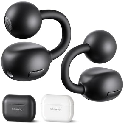 Kinglucky Clip On Earbuds for Small Ears, Open Ear Comfort for Running | 4g Ultra-Light, Upgraded 50H Battery, Physical Button (No Accidental Touch), ENC Clear Calls, IPX6, Bluetooth 6.0 - color: Black Upgrade