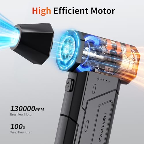Compressed Air Duster,130000RPM Super Power Cordless Air Duster,Rechargeable Brushless Blower,3 Gear Adjustable Blower with LED Light,Dust Remover for Computer/House/Outdoor/Car