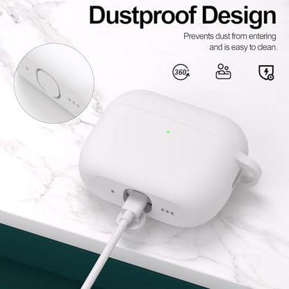 for AirPods Pro 3 Case Cover, Protective Soft Silicone with Keychain Cleaning Pen for Women Men for Apple AirPods Pro 3rd Generation Case(2025), Front LED Visible, White - color: C-White