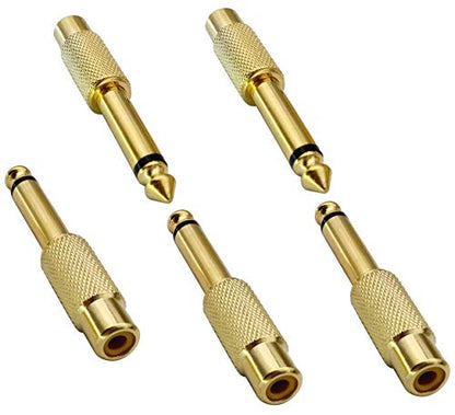 RCA to 1/4 Adapter, Gold Plated Male to Female, 6.35mm TS Jack to RCA Audio Connector, 5 Pack
