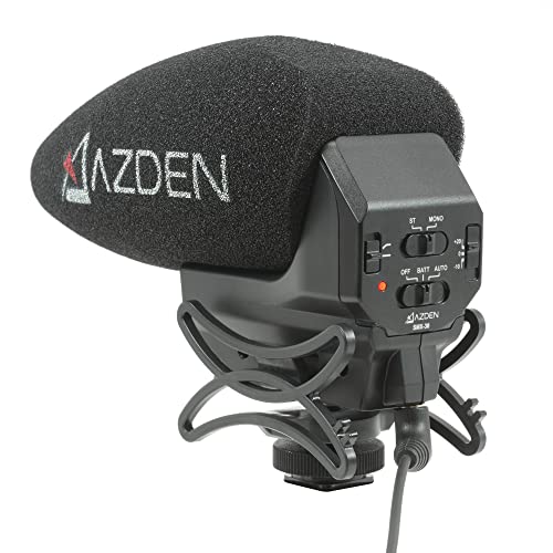 Azden SMX-30 Stereo/Mono Switchable Video Microphone | Swiveling Shock-Mount, Isolating Shock Mount, Recording a musical performance but want to tighten up the center image - style: SMX-30