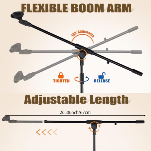 Tellegloww 2 Pcs Microphone Stand Tripod Boom Arm Podium Studio Mic Stand Adjustable Height 75 Inches, Microphone Arm to 27 Inches Comes with 3/8 Inch and 5/8 Inch Mount Adapters