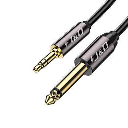 J&D 6.35mm (1/4 inch) TS to 3.5mm (1/8 inch) TRS Cable, Gold-Plated 1/4 inch Male to 3.5mm (1/8 inch) Male Mono Interconnect Heavy Duty Stereo Aux Jack Adapter Cable, 6.5 Feet - size: 6.5 Feet
