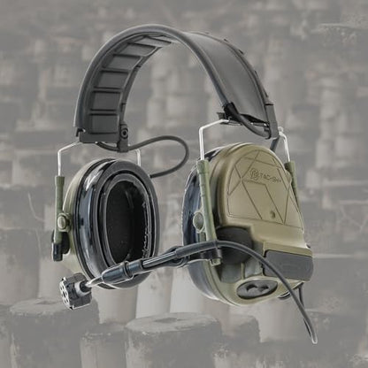 Tactical Headset Hearing Protection Sound Pickup Earmuff +U94 PTT+Detachable 7.0mm Cable for Airsoft Sports-HC5PRO(Green) - color: Green