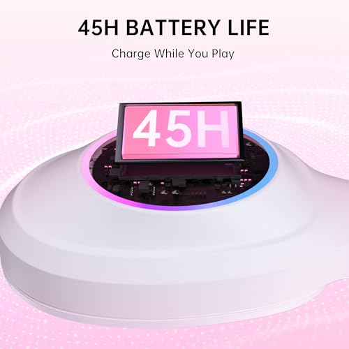 AOC PS5/4, 스위치, PC와 호환되는 무선 게이밍 헤드셋 - 핑크 | USB-C 및 블루투스 5.4 및 2.4GHz 게이밍 헤드폰, 노이즈 캔슬링 마이크, 7.1 가상 서라운드, 20ms 대기 시간, 45H, RGB - color: 핑크