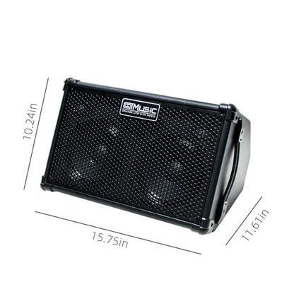 Coolmusic BP40D Powered Acoustic Guitar Amplifier- Portable Bluetooth Speaker 80W W/Battery with Reverb Chorus Delay Effect, 6 Inputs,3 Band EQ, Black - color: Black