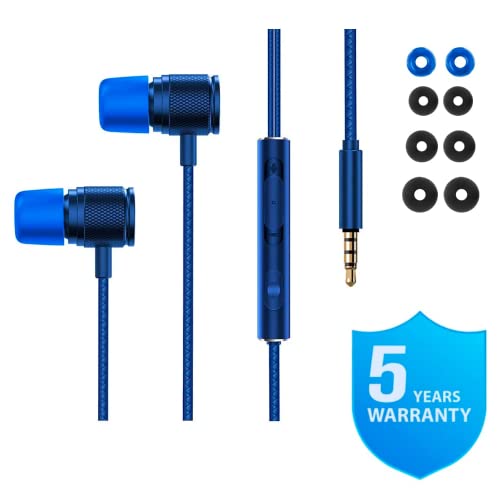 LUDOS Ultra Wired Earbuds in-Ear Headphones, 5 Years Warranty, Earphones with Microphone, Noise Isolating Ear Buds, Memory Foam for iPhone, Samsung, School Students, Kids, Women, Small Ears - Blue - color: Blue, style: 3.5 mm