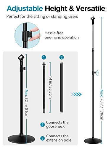 InnoGear Microphone Stand Floor 32" to 70" Gooseneck Mic Stand for Singing | Max Height 70", Stable Base, Flexible Angle, Easy to Transport, Adjustable Gooseneck, Fit Blue Yeti, For Sitting or Standing