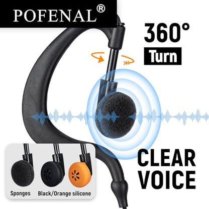 RDM2070D 2-Wire Surveillance Earpiece for Motorola Walkie Talkies (CLS1410/CP200/GP2000) & Bearcom Radios - Walkie Talkie Radio Headset with Big PTT Mic & 2-Pin Acoustic Tube(1 Pack) - size: 1 pack (G-Shape)