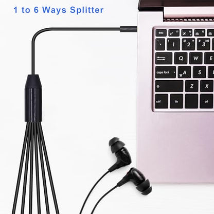 3.5mm Headphone Splitter 1 to 6-Ways 3.5mm (1/8") TRRS 4-Pole Gold Plated Male to 6-Female Stereo Jack Splitter Audio Cable for Headphone and Microphones(50cm/20in)