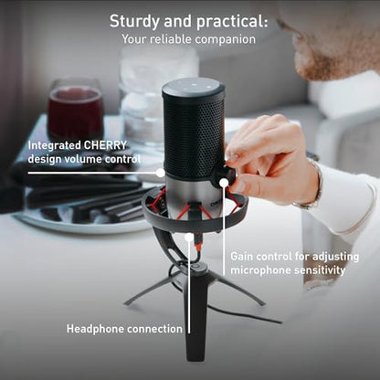 Cherry UM 6.0 Advanced, USB Microphone for Streaming, Podcasting & Home Office Use, 2 Polar Patterns, Shock Mount, Compatible with PC/Mac/PS4/PS5, Black/Silver - color: UM 6.0 Silver