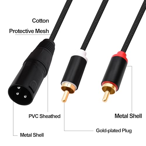 XLR to 2 RCA Y Splitter Cable Patch Audio Connector Adapter 2M | Dual RCA Phono Male Plugs to XLR 3 Pin Male,for Microphone Amplifier Mixer Instruments - style: Male