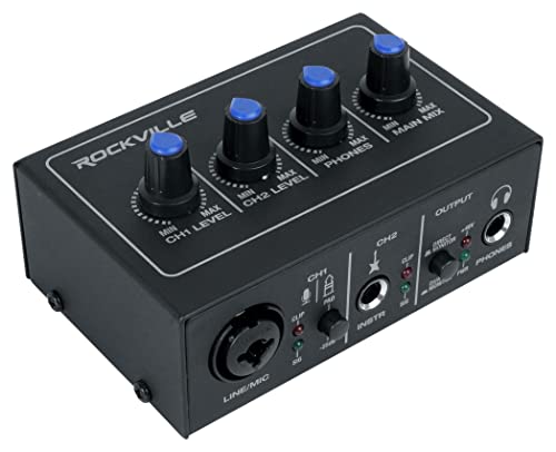 Rockville ROCK-U MINI 2x2 USB Recording Interface Kit with RCM PRO Mic | 24-Bit/192kHz, XLR/TRS Combo and Hi-Z Inputs, 48V Phantom Power, 0ms Monitoring, PRO-M50 Headphones, Shock Mount, 3-Items