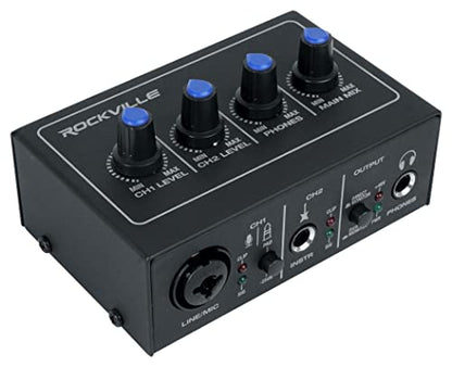Rockville ROCK-U MINI 2x2 USB Recording Interface Kit with RCM PRO Mic | 24-Bit/192kHz, XLR/TRS Combo and Hi-Z Inputs, 48V Phantom Power, 0ms Monitoring, PRO-M50 Headphones, Shock Mount, 3-Items