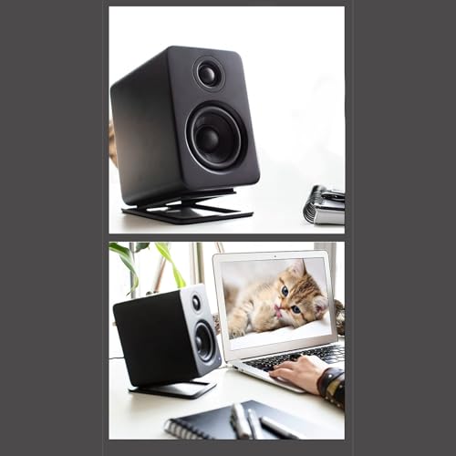 Desk Speaker Stands for Most Bookshelf Speakers, 22 lbs Capacity | ﻿ 1 Pair, 16° Tilt Angle, Anti Vibration Pads, Compact, Aluminum Alloy, Desktop Speaker Riser, Black