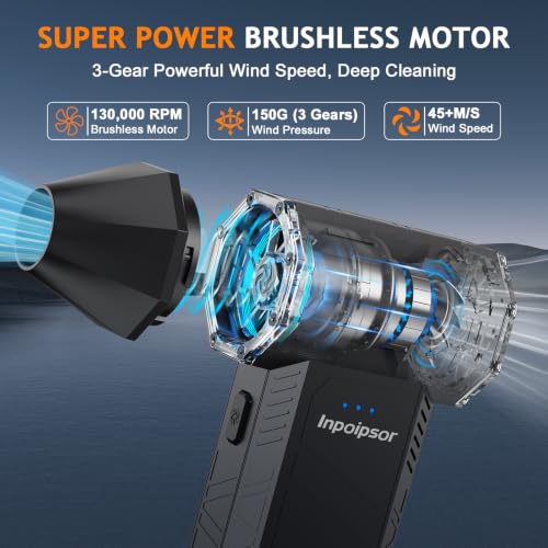 Compressed Air Duster - 130000RPM Powerful Electric Air Duster, 3 Gear Adjustable Cordless Air Blower, Rechargeable Dust Cleaner for Keyboard, Computer, Home, Outdoor, Car