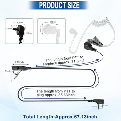 5 Pack AVPH3 Surveillance Earpiece with PTT/VOX Mic for Midland GTX1000