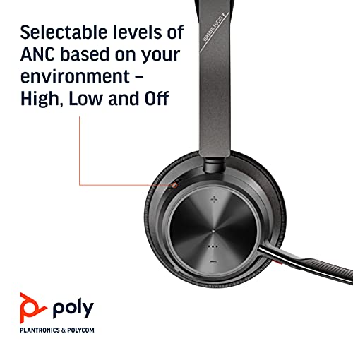 Poly - Voyager Focus 2 Office USB-A (Plantronics) - Bluetooth Dual-Ear (Stereo) Headset with Boom Mic - USB-A PC/Mac/Desk Phone Compatible - Active Noise Canceling - Works with Teams, Zoom & More