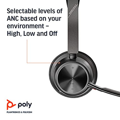 Poly - Voyager Focus 2 Office USB-A (Plantronics) - Bluetooth Dual-Ear (Stereo) Headset with Boom Mic - USB-A PC/Mac/Desk Phone Compatible - Active Noise Canceling - Works with Teams, Zoom & More