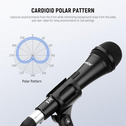 NEEWER NW-040 Cardioid Dynamic Microphone with XLR Cable, Rigid Metal Housing, Unidirectional Pickup Mic for Musical Instruments Voice Public Speech Podcast Singing PC Gaming Streaming Studio, Black