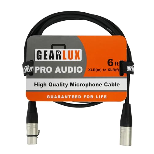 Gearlux XLR Microphone Cable, Fully Balanced, Male to Female, 6 Feet - 1 Pack - size: 6 Ft, style: 1 Pack