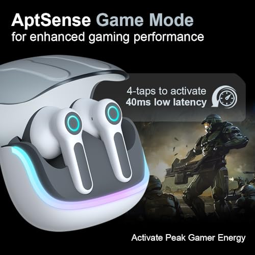 G07 Wireless Earbuds with RGB LED Light Gaming Earbuds with 40ms Low Latency Dual Game and Music Mode Earphones Wireless Headphones with 50 Hours Worktime IPX5 Waterproof (White Gray) - color: white gray