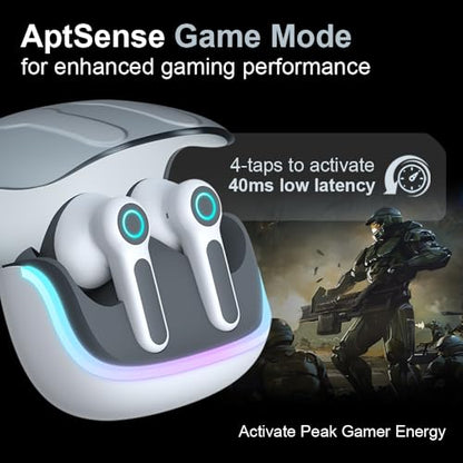 G07 Wireless Earbuds with RGB LED Light Gaming Earbuds with 40ms Low Latency Dual Game and Music Mode Earphones Wireless Headphones with 50 Hours Worktime IPX5 Waterproof (White Gray) - color: white gray