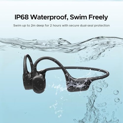 Bone Conduction Headphones, IP68 Waterproof Swimming Earbuds, 10-Hour Battery Life, Bluetooth 5.4 Wireless, 32 GB Storage, MP3 Mode, Ideal for Cycling, Swimming, and Fitness (Black) - color: BLACK
