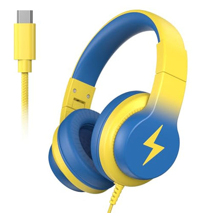 Candy Bila USB C Kids Headphones for School,Wired Over-Ear for Boys Girls | 85dB Safe Volume, Stereo Sound, Adjustable headband, Foldable, Compatible USB-C Plug iPads,Tablets, Laptops, Light Yellow - color: Light Yellow