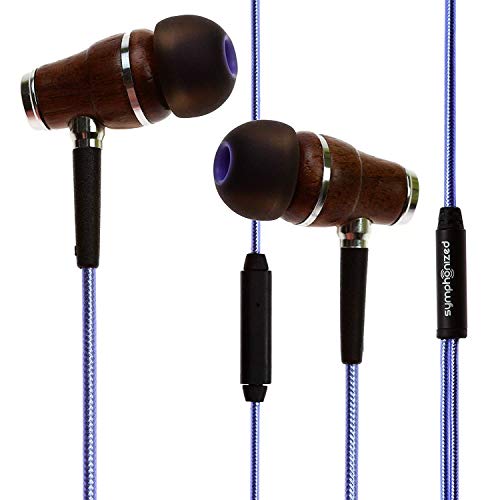 Symphonized NRG 2.0 Wood Earbuds Wired, in Ear Headphones with Microphone for Computer & Laptop, Noise Isolating Earphones for Cell Phone, Ear Buds with Booming Bass (Metallic Purple)