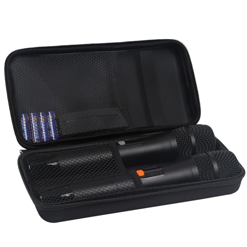 Kmise Microphone Case, Microphone Bag for 2 Wireless Microphones EVA Hard Dual Wireless Mic Storage Bag for Gigging and Travel(Case Only)