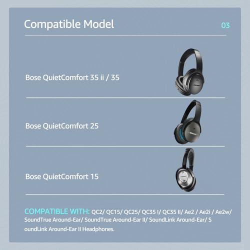 Cooling Gel QuietComfort 35 / QC35 II Replacement Ear Pads for Bose Headphones, Fits QC45 QC25 QC2 QC15, AE2i AE2w, SoundTrue & SoundLink Series (White) - color: Grey & White