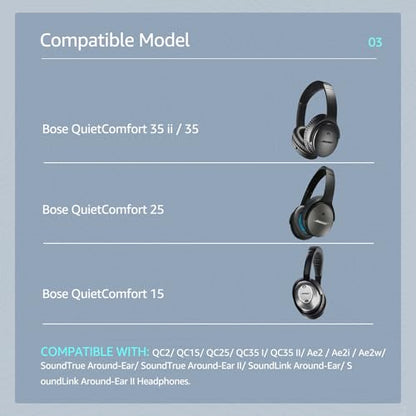 Cooling Gel QuietComfort 35 / QC35 II Replacement Ear Pads for Bose Headphones, Fits QC45 QC25 QC2 QC15, AE2i AE2w, SoundTrue & SoundLink Series (White) - color: Grey & White