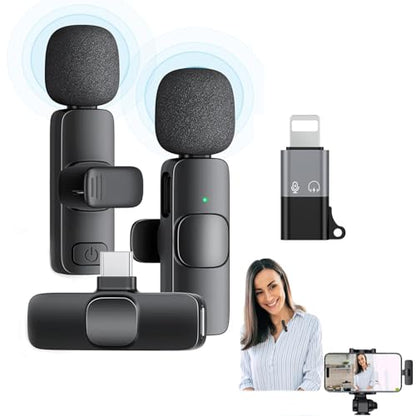 Wireless Lavalier Microphone for iPhone and USB C, 2 in 1 Mini Clip-on Wireless Lapel Mics Compatible with iPhone,iPad, Android for Video Recording,YouTube, Interview, TikTok, Vlog