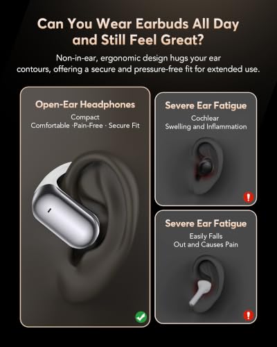 【2026 New Bluetooth 5.4 Open-Ear Headphones】 Adjustable Ear Hooks, Crystal-Clear Sound with Zero Sound Leakage, Clear Calls, IP68 Waterproof, 50H Ultra-Long Battery Life, Fast Type-C Charging