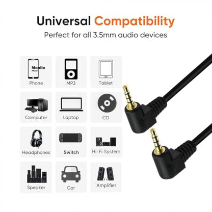 Gold-Plated 90 Degree Right Angle 3.5mm 4 Pole TRRS Stereo Mini AV Male to Male Audio Cable for iPhone iPad iPod Android Handsets Smartphone Tablets，1m