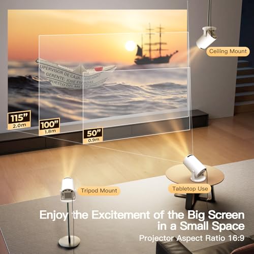 [4K Supported] Mini Projector with WiFi 6 and Bluetooth 5.4, Built in Apps - color: Ivory