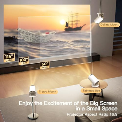 [4K Supported] Mini Projector with WiFi 6 and Bluetooth 5.4, Built in Apps - color: Ivory