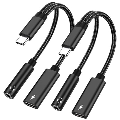 2 Pack USB C to 3.5mm Headphone and Charger Adapter, 2 in 1 Hi-Res 32bit/384kHz Aux to USB C with Safe PD 60W Fast Charging Dongle Cable for iPhone 17/16, Galaxy S26/S25, Google Pixel 10/9, and more - color: Black-2 Pack
