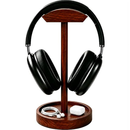 Headphone Stand Nature Wood Headset Hanger Mount Hook Gaming Holder Desktop Earphone Artful Functional Stand for All Headsets with Solid Wooden Base - style: Walnut Storage Base